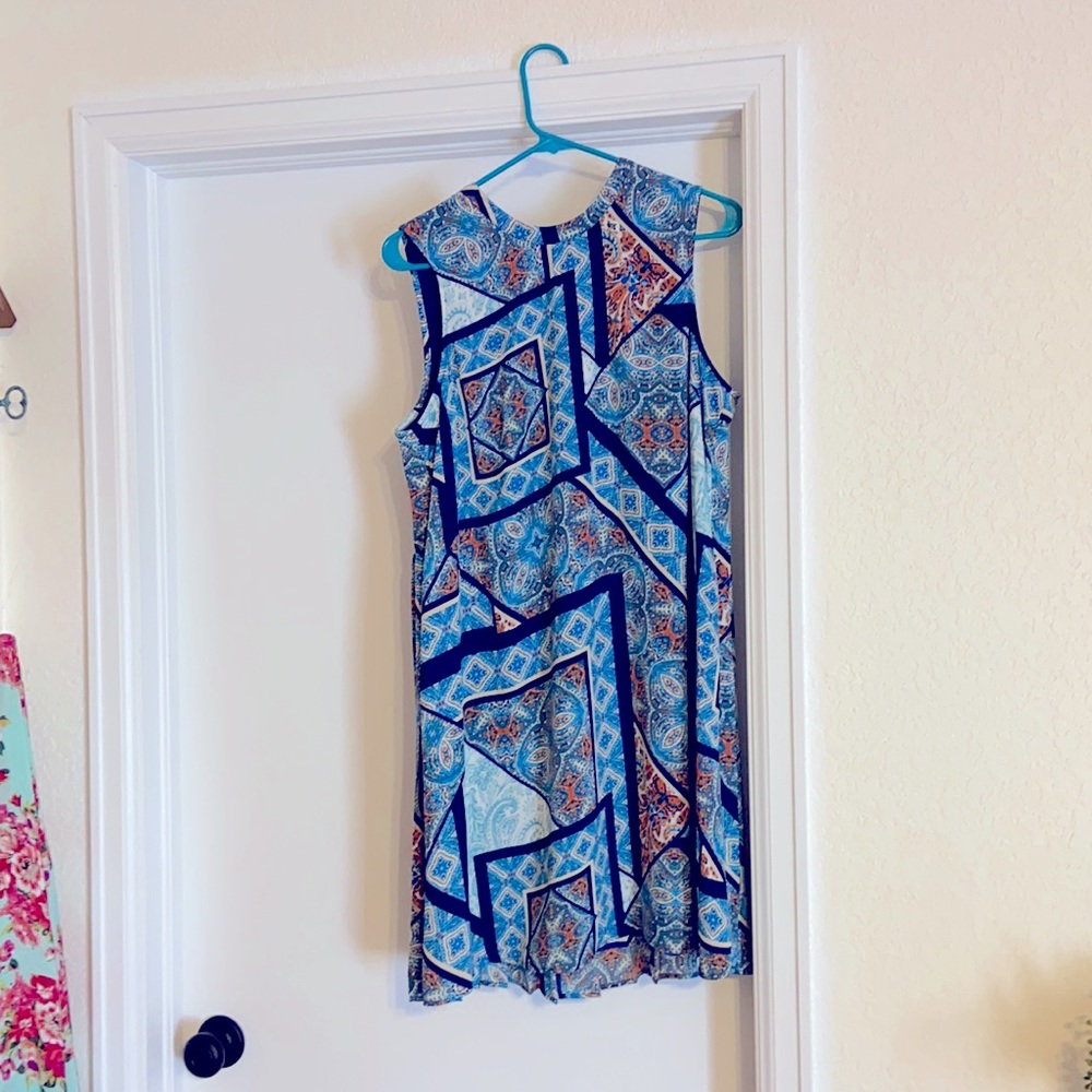 Bohemian Summer Tank Dress, Navy/Orange with Keyhole Back